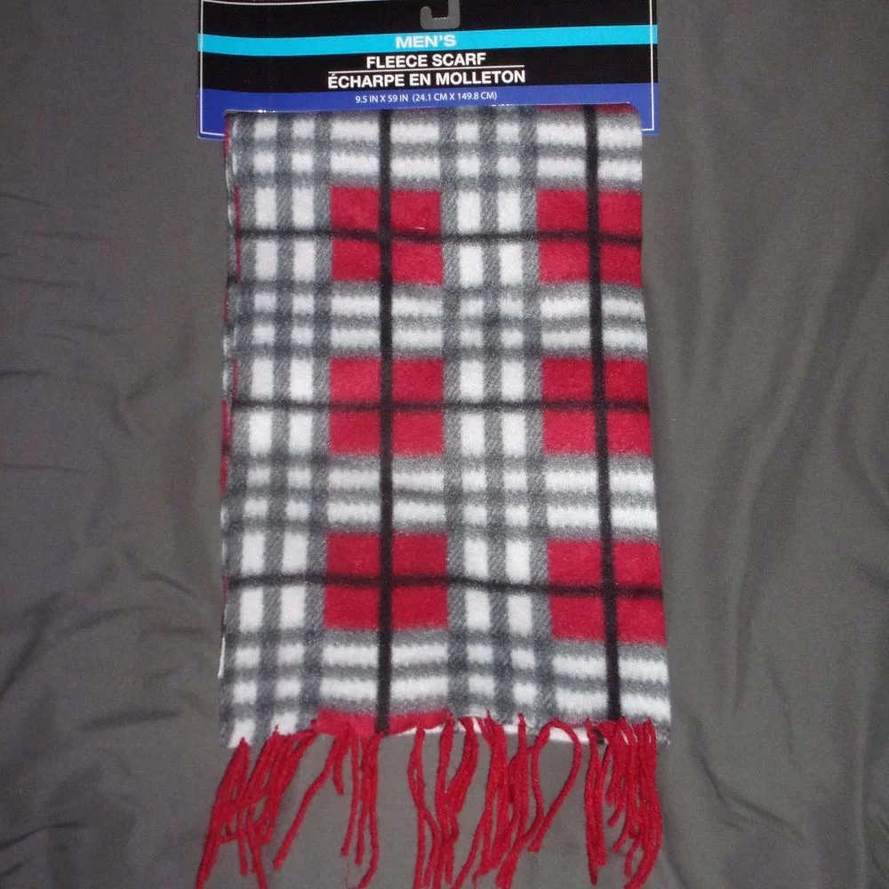 Greenbrier International Red White Black and Grey Men's Fleece Scarf